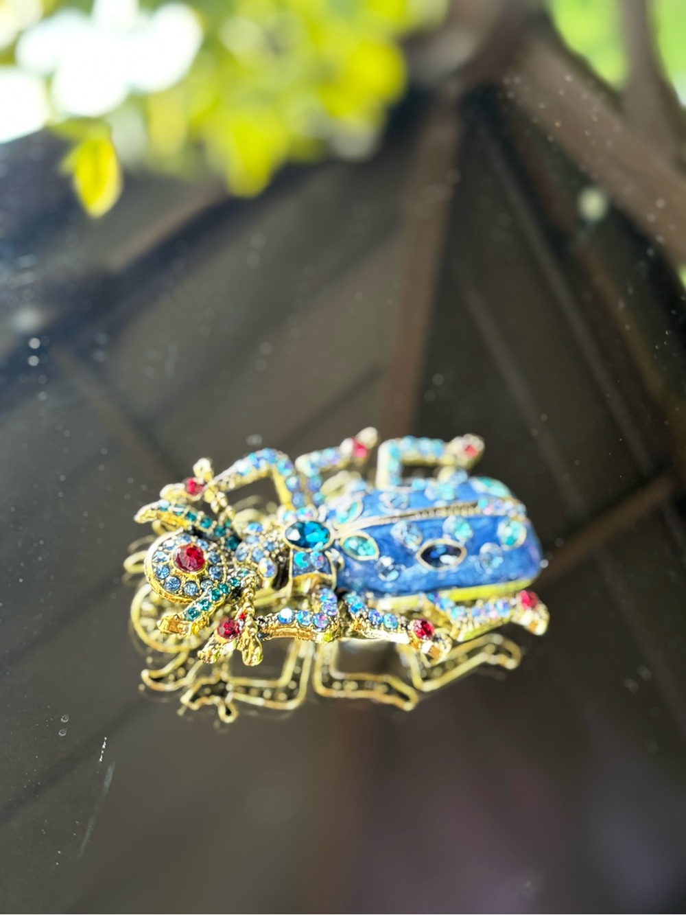 Blue Crystal Beetle Brooch Pin